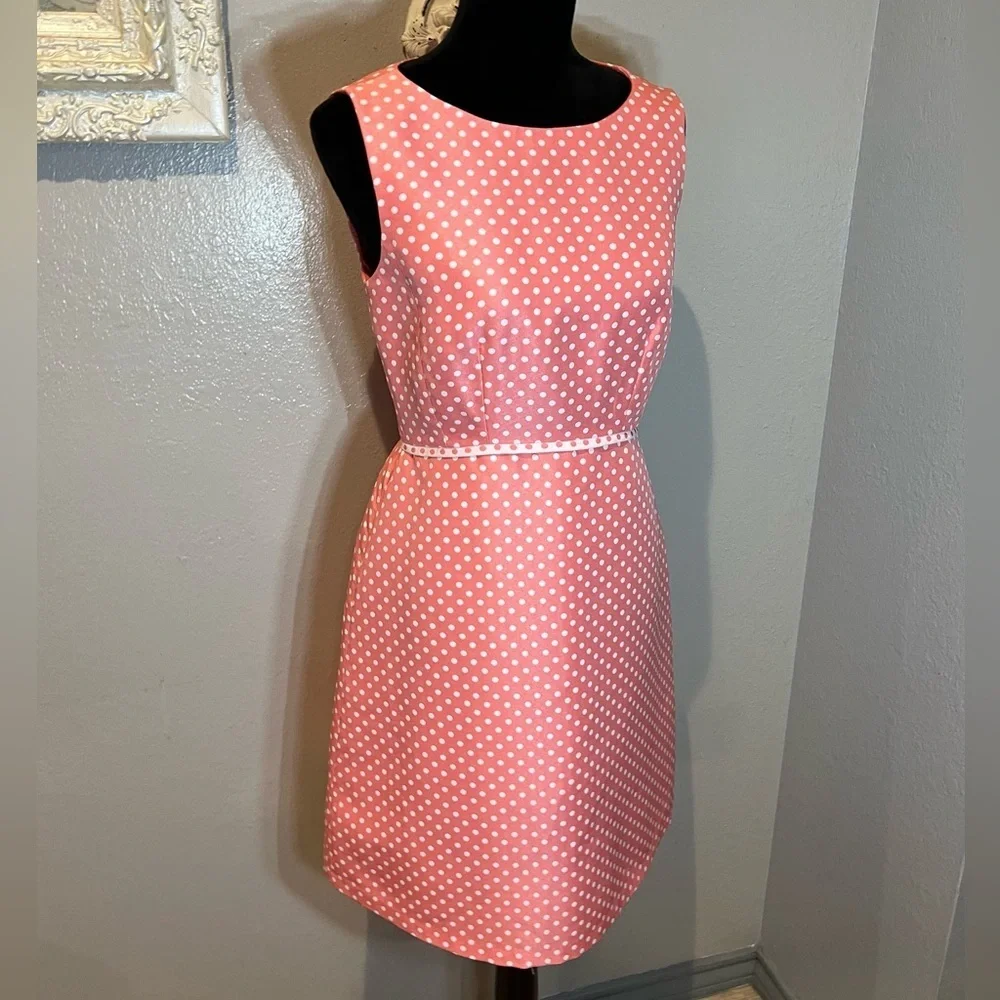 Tahari Pink Polka Dot Sleeveless Dress - Picture 6 of 11